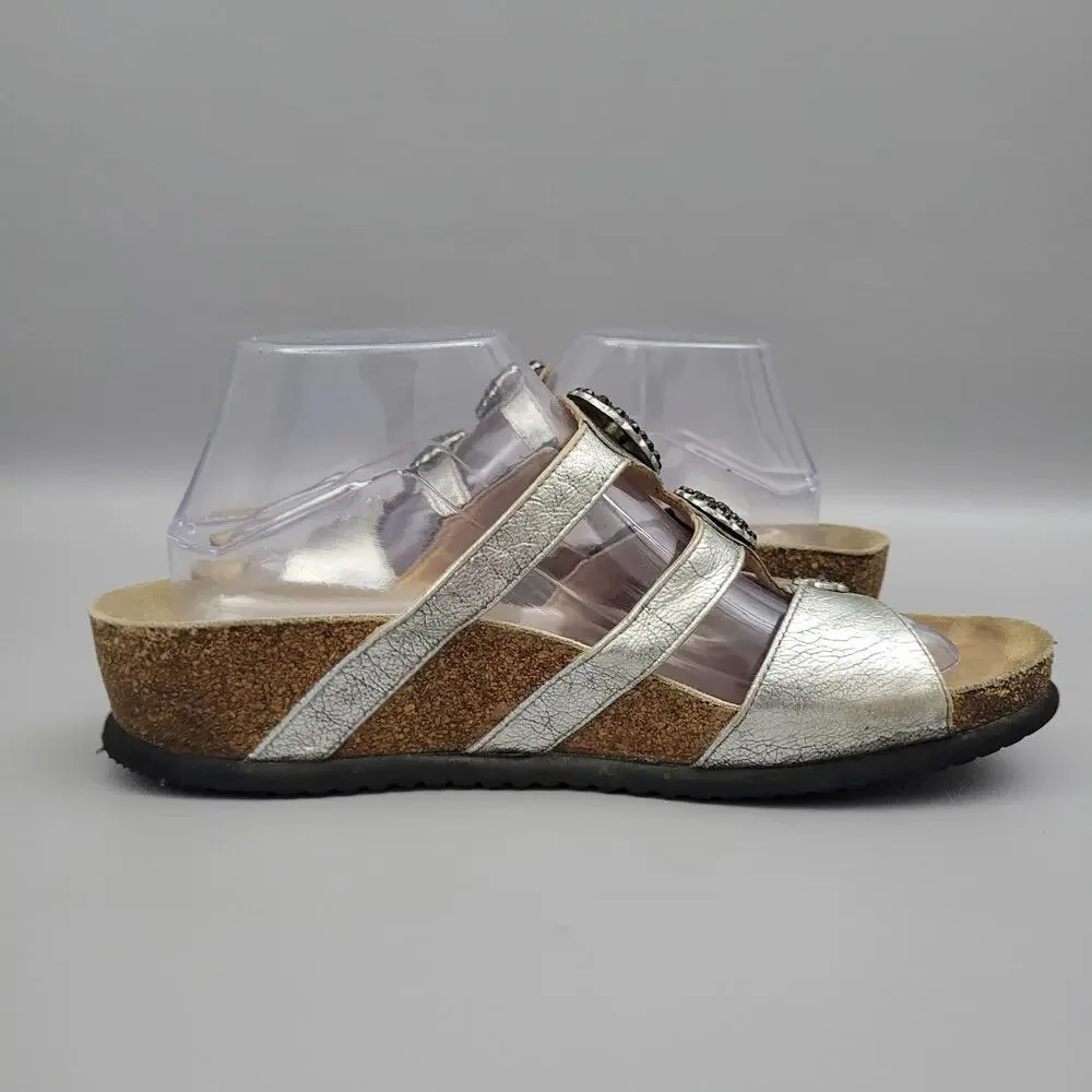 Mephisto Air-Relax Leather Jeweled Wedge Slide Sandals EU 41 / 11